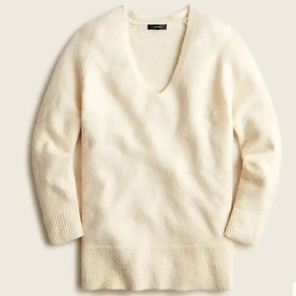 J.CREW Stretch-wool V-neck tunic sweater in Cream Ivory White